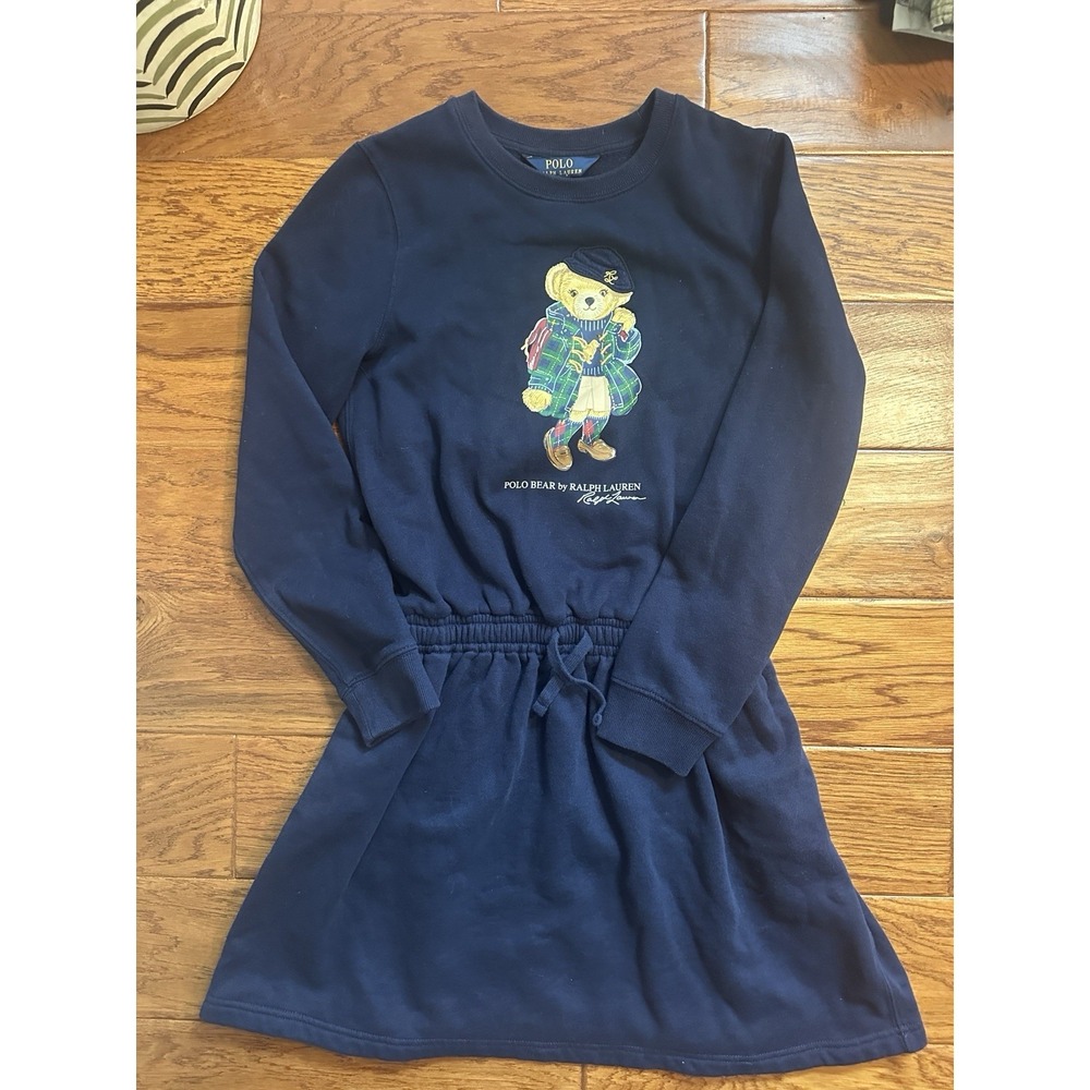 Polo Ralph Lauren Girls Fleece Sweatshirt Dress Navy XL 16 Womens S Pocket